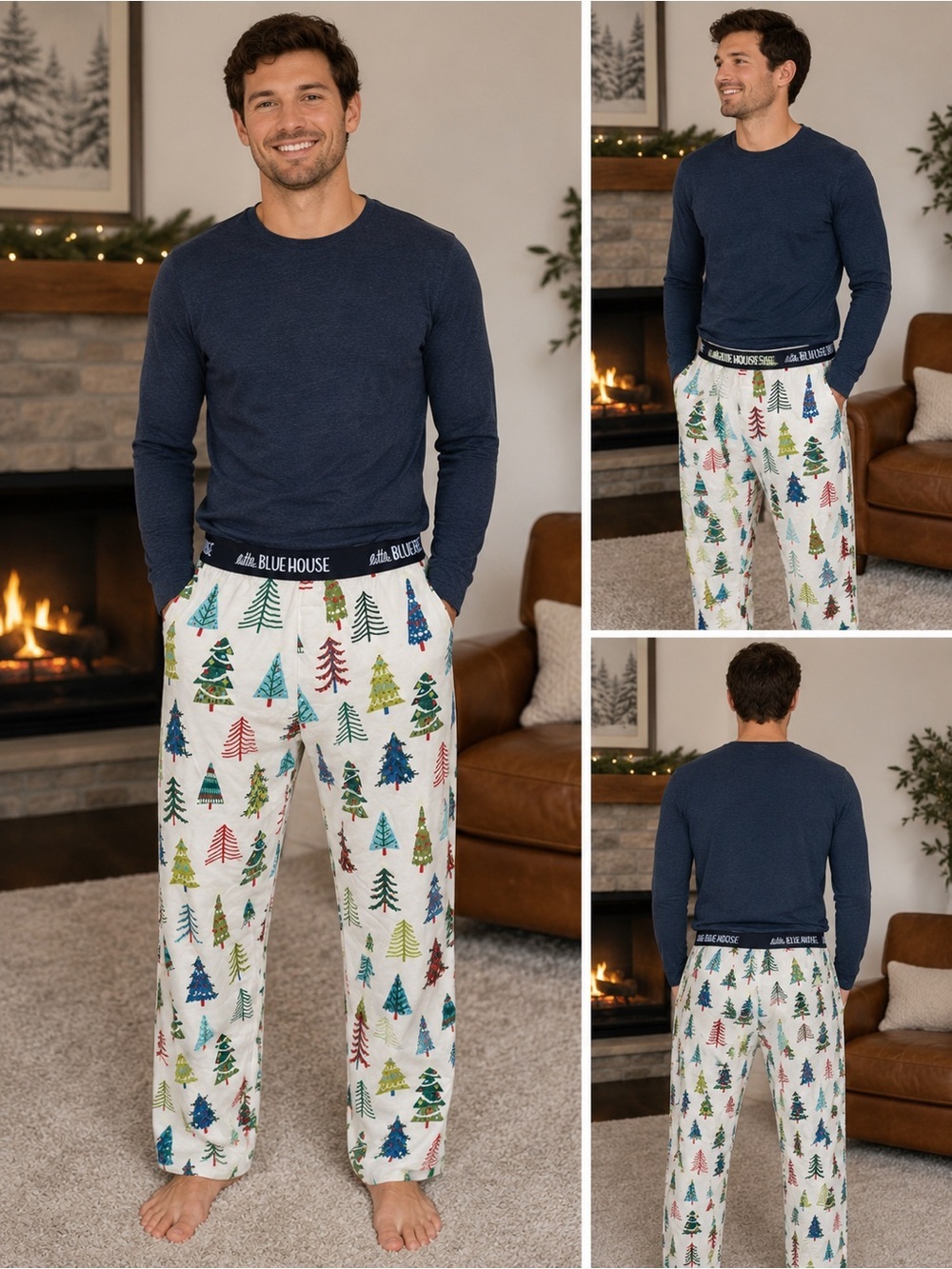 NWT Little Blue House Christmas Tree Pajama Pants Glow In Dark Pockets Large - Picture 2 of 12